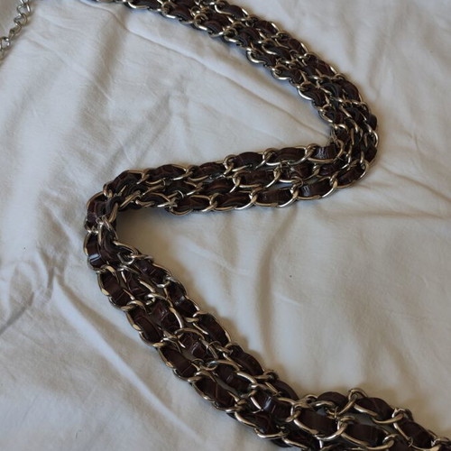 Leather women's belt like new, brown and silver chain detail