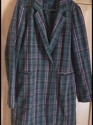 Sinsay Women's Checked Coat like new, size M, gray and pink