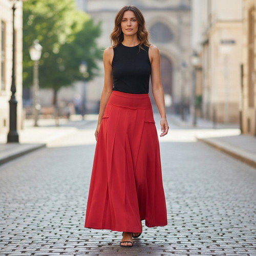 Victoria Beckham coral pleated maxi skirt like new, FR 38