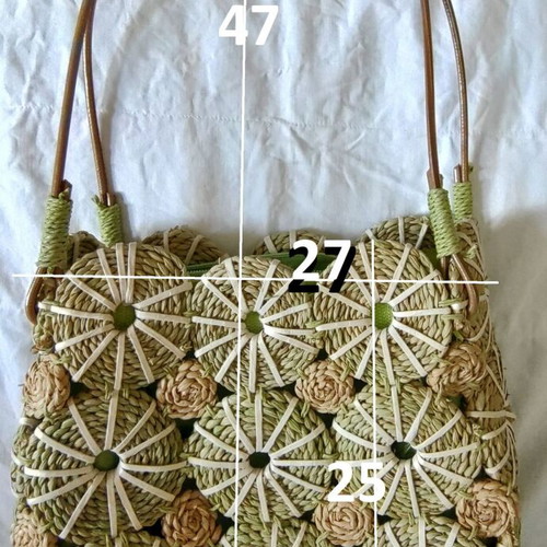 Straw shoulder bag new, white and green