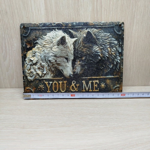 You & Me wooden sign with wolf couple new