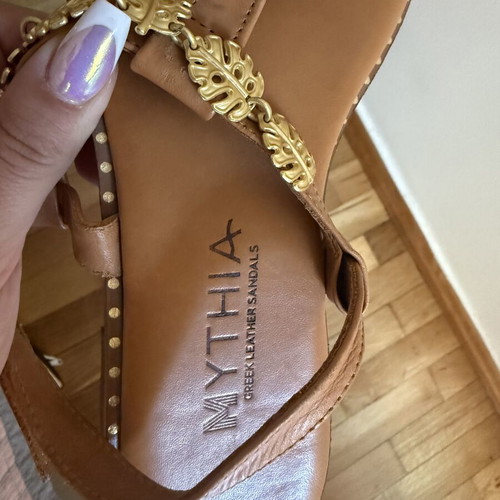 Leather sandals used, Greek made, size 38, brown and gold