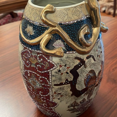 Vintage Japanese Satsuma Vase 25cm with Hand Painted Gold Dragon