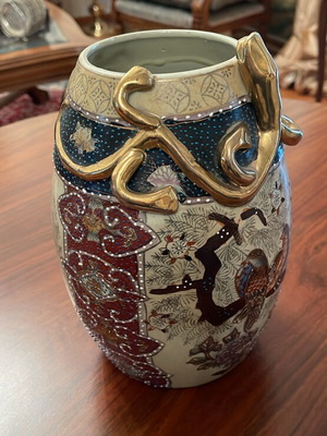 Vintage Japanese Satsuma Vase 25cm with Hand Painted Gold Dragon