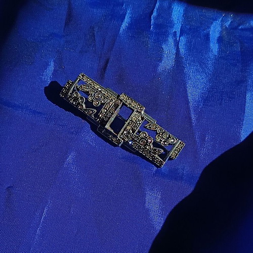 Art Deco brooch used, collectible, silver with zircon