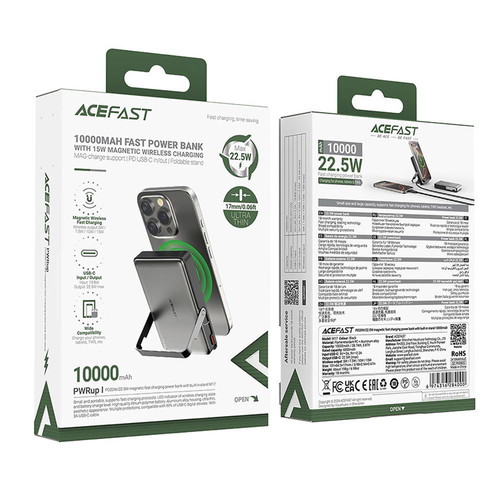 Acefast M17-10000 wireless powerbank 10000mAh 22.5W with foldable stand black new