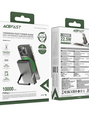 Acefast M17-10000 ασύρματο powerbank 10000mAh 22.5W με αναδιπλούμενη βάση μαύρο καινούργιο