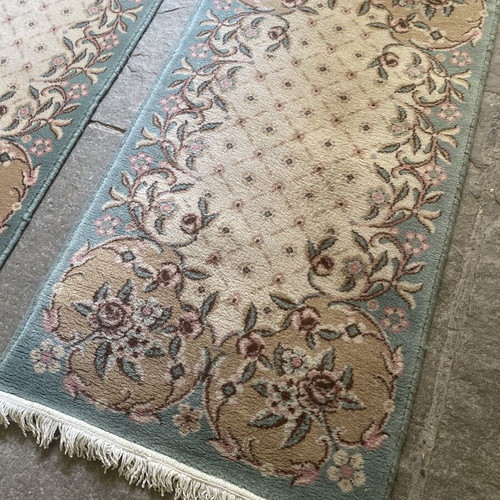 Set of 3 Handmade Vintage Wool Rugs with Romantic Floral Design