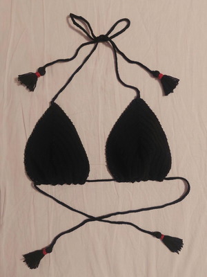 Actius hand-knitted black bikini top with beads