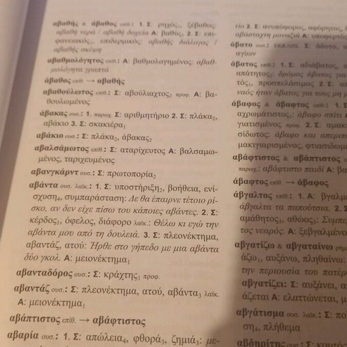 Thesaurus of Synonyms and Antonyms of Modern Greek used