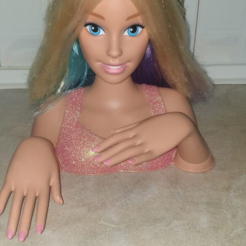 Barbie styling head doll with long blonde hair and nail care