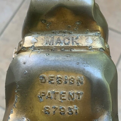 Mack Bulldog Hood Ornament used, metal, design patent 87931