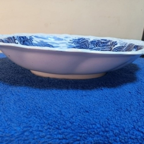 Old Foley Staffordshire cake plate by James Kent used, blue village scene