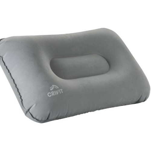 Camping air pillow new, grey, soft velour surface