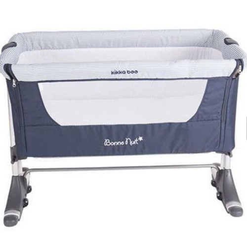 KIKKA Boo bonne nuit baby cot like new, blue with side opening and height adjustment