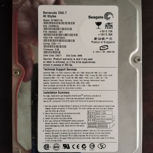 Seagate Barracuda 7200 80GB 3.5" IDE HDD used