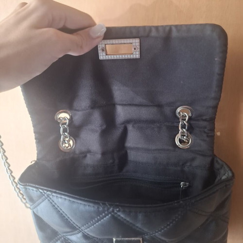 Black Quilted Shoulder Bag with Silver Chain like new