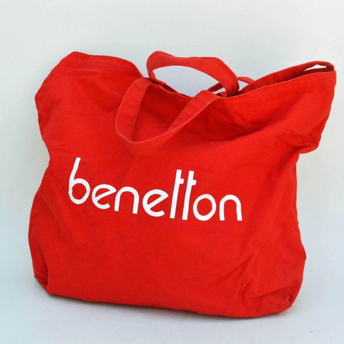 Benetton large cotton shoulder tote bag used, white logo