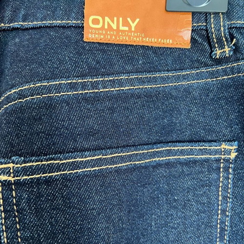 Only high-waisted crop jeans with elastic finish and cuffs like new, blue, size S