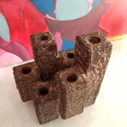 Modern ceramic candlestick 6 holders like new, brown cubic style