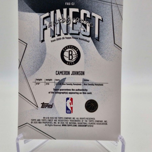 2026 Topps Finest Auto Cameron Johnson #FAU-CJ Brooklyn Nets new