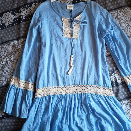 Cotton Kaftan Fullah Sugah new, size XL, beige and blue