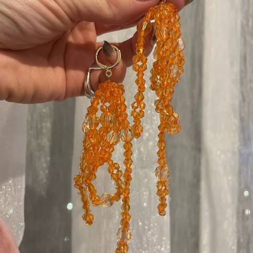 Beaded earrings like new with gold hoops