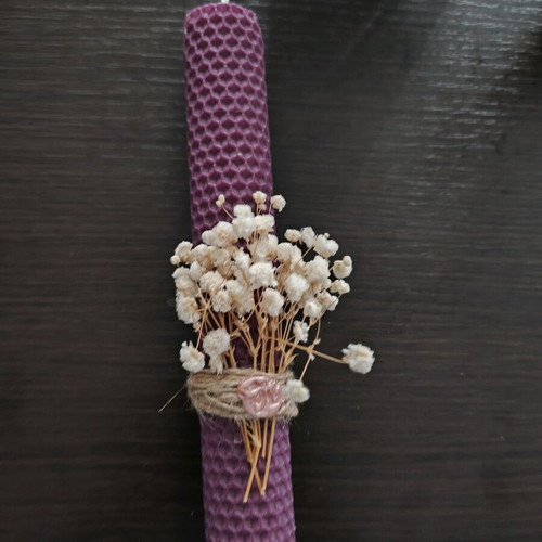 Beeswax candle handmade, purple color