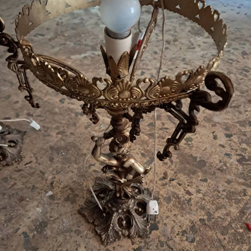 Vintage decorative table lamps pair with angel figurine