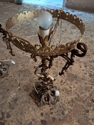 Vintage decorative table lamps pair with angel figurine