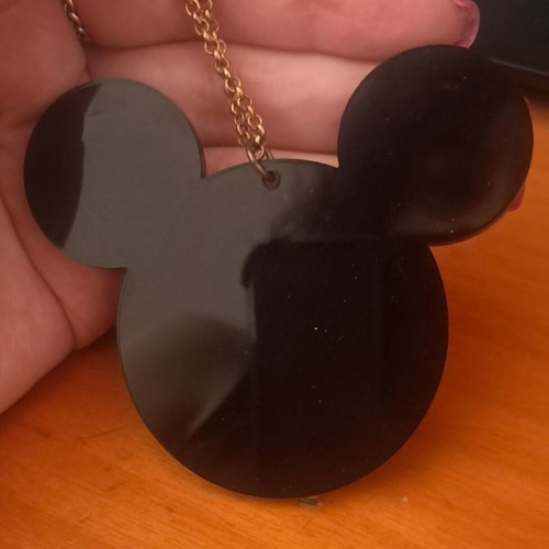 Necklace with shiny black Mickey pendant and gold chain made to order