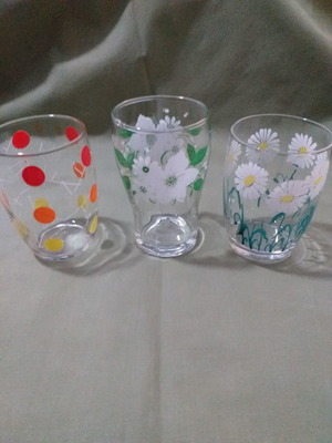 Vintage water glasses used, set of 3 pieces