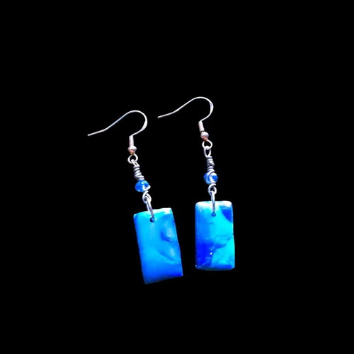 Handmade earrings from recycled plastic blue, new
