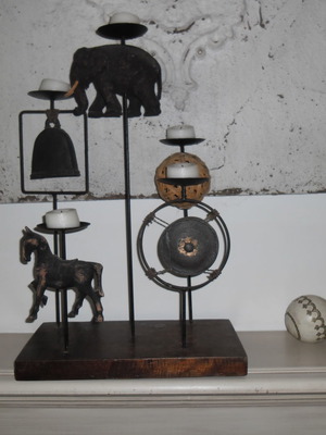 Κηροπήγιο 5 στοιχείων ξύλινο και μεταλλικό, σαν καινούργιο