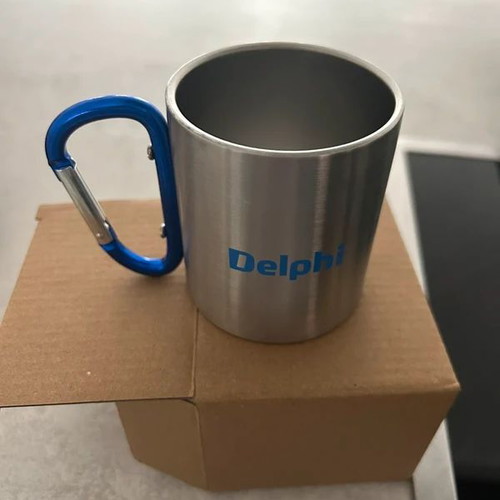 Delphi Stainless Steel Travel Mug with Carabiner Handle new