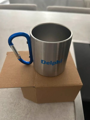 Delphi Stainless Steel Travel Mug with Carabiner Handle new