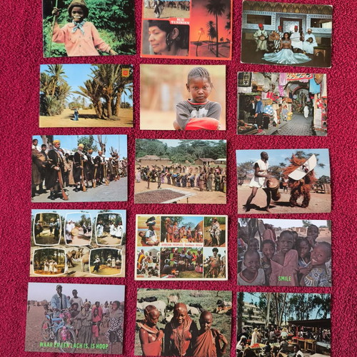 African postcards collection with luxury 32-page album, like new, 65 pcs