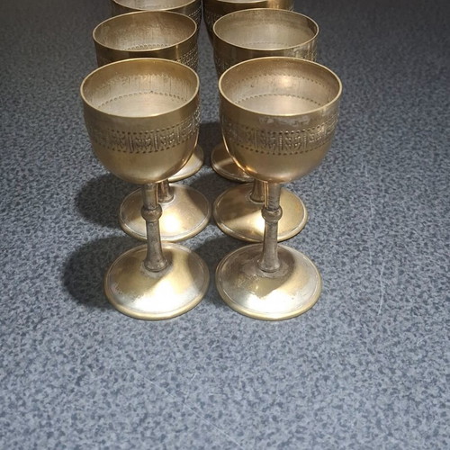 Liqueur glasses set of 6 used, vintage bronze with silver plating