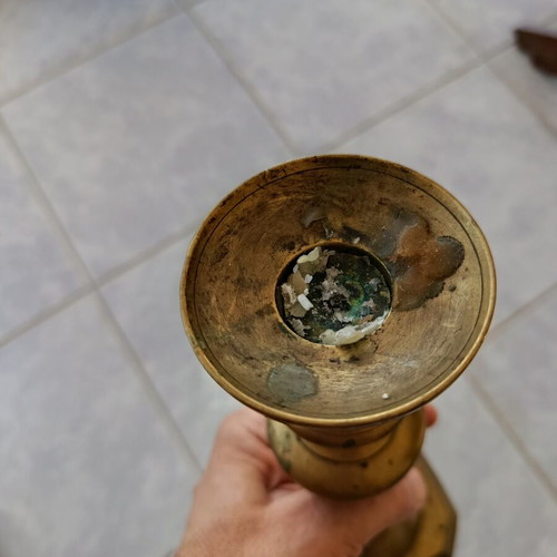 Large antique brass candlestick used, 30 cm height