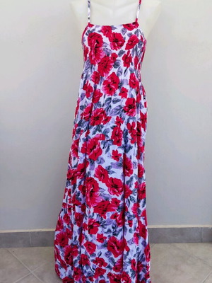 Φόρεμα floral maxi λευκό με κόκκινο S/M σαν καινούργιο με ρυθμιζόμενες ράντες