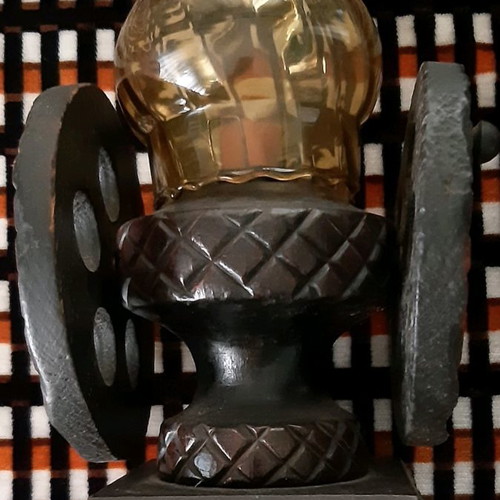 Wooden candlestick used, old traditional with wear