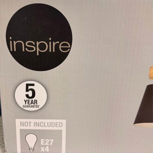 Pendant light new with 4 lamps, metal and wood, adjustable height
