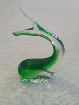 Χειροποίητο Δελφίνι Murano Art Glass, στυλ Sommerso, σμαραγδί πράσινο