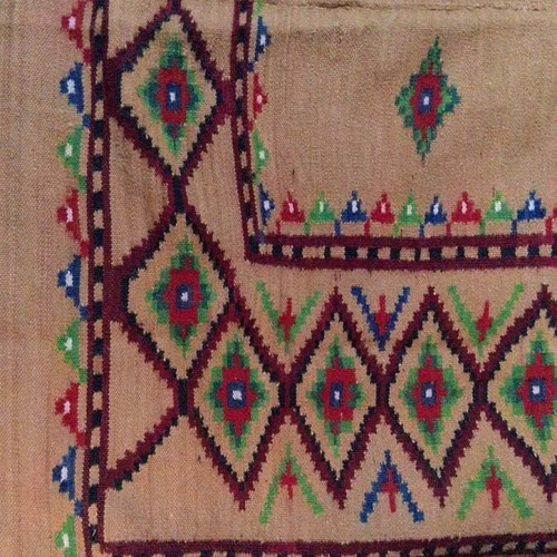 Handmade loom rug like new, wool, 1960s, ochre color