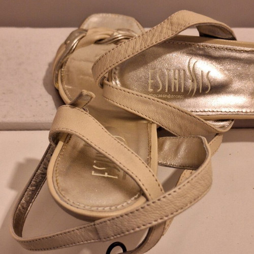 Esthisis by Gianna Kazakou women's leather sandals like new, beige and gold