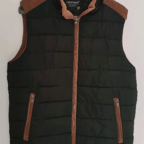 Sleeveless jacket black with brown corduroy used, XL