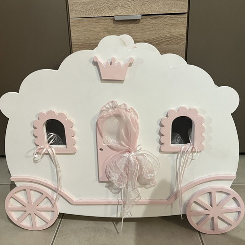 Wooden Baptism Carriage used, decorated with pink tulle