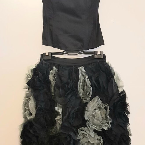 Design by Nikos evening set satin corset midi skirt bolero headband like new