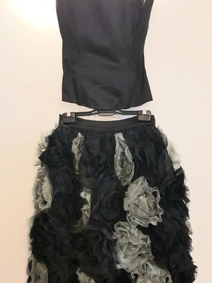 Design by Nikos evening set satin corset midi skirt bolero headband like new