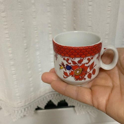 Vintage Greek Coffee Cup Set like new with colorful designs